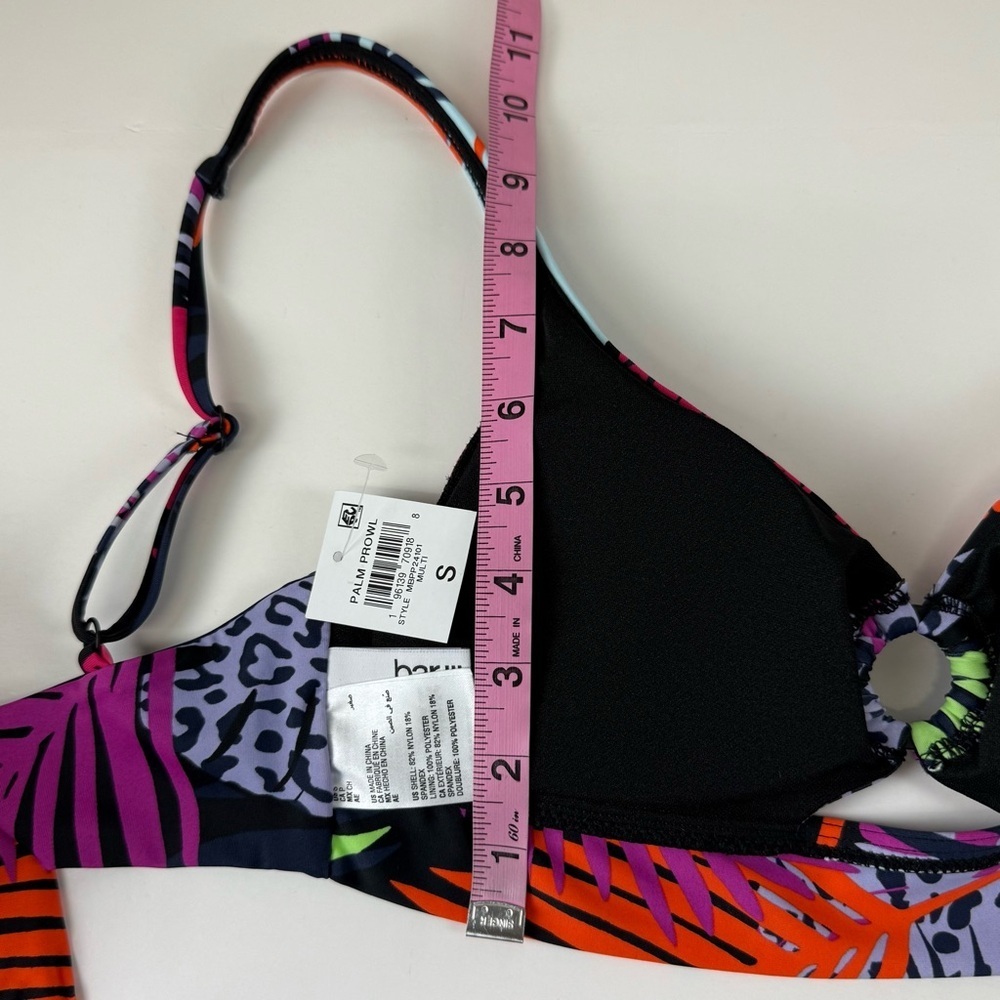 Bar iii Bikini Top Womens Size Small Black Multicolor Palm Prowl Foliage NWT - Picture 8 of 9